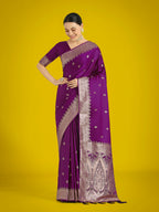 Monjolika Fashion Divine Purple Soft Banarasi Satin Silk Saree With Blouse Piece - Distacart