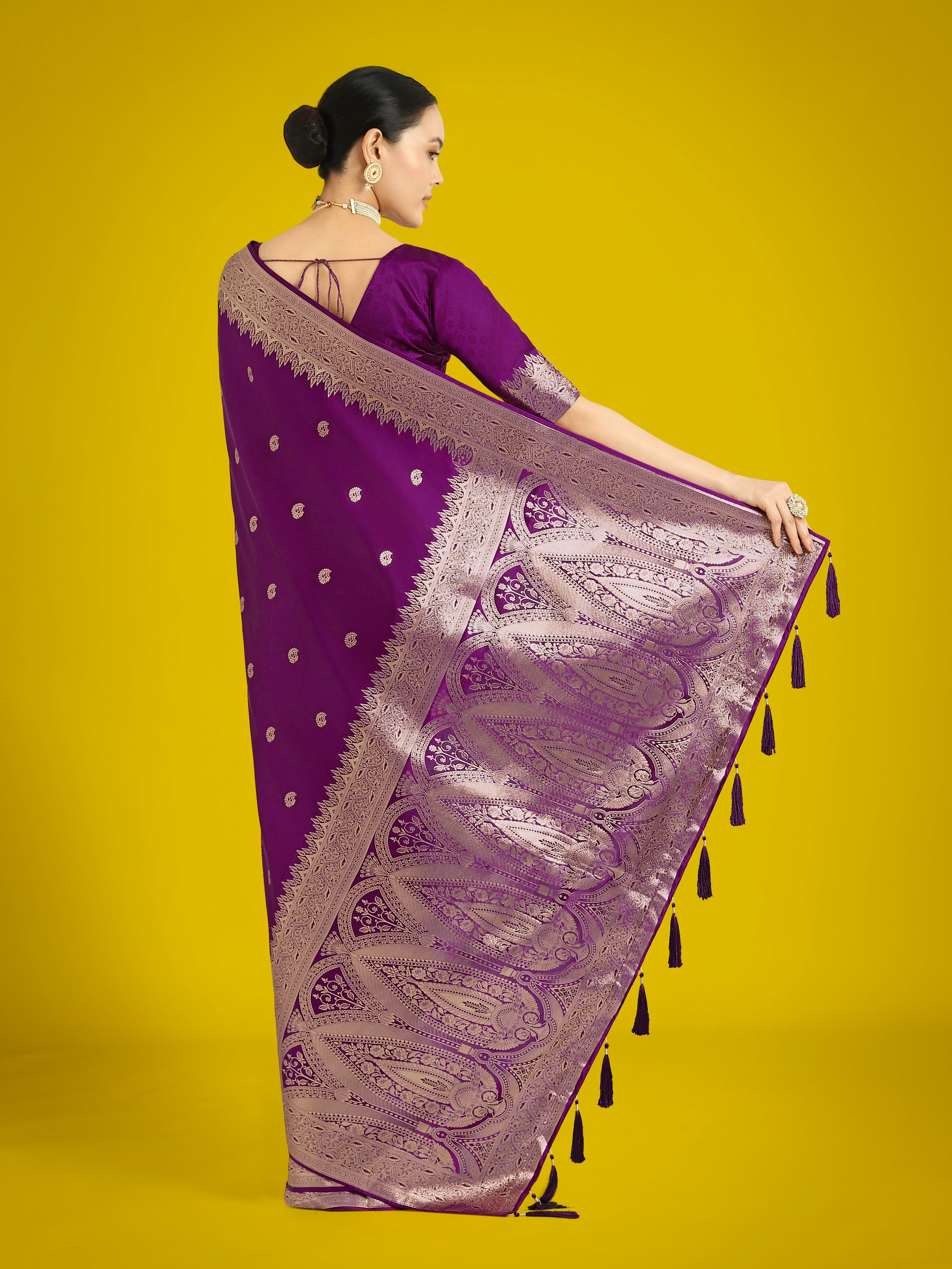 Monjolika Fashion Divine Purple Soft Banarasi Satin Silk Saree With Blouse Piece - Distacart