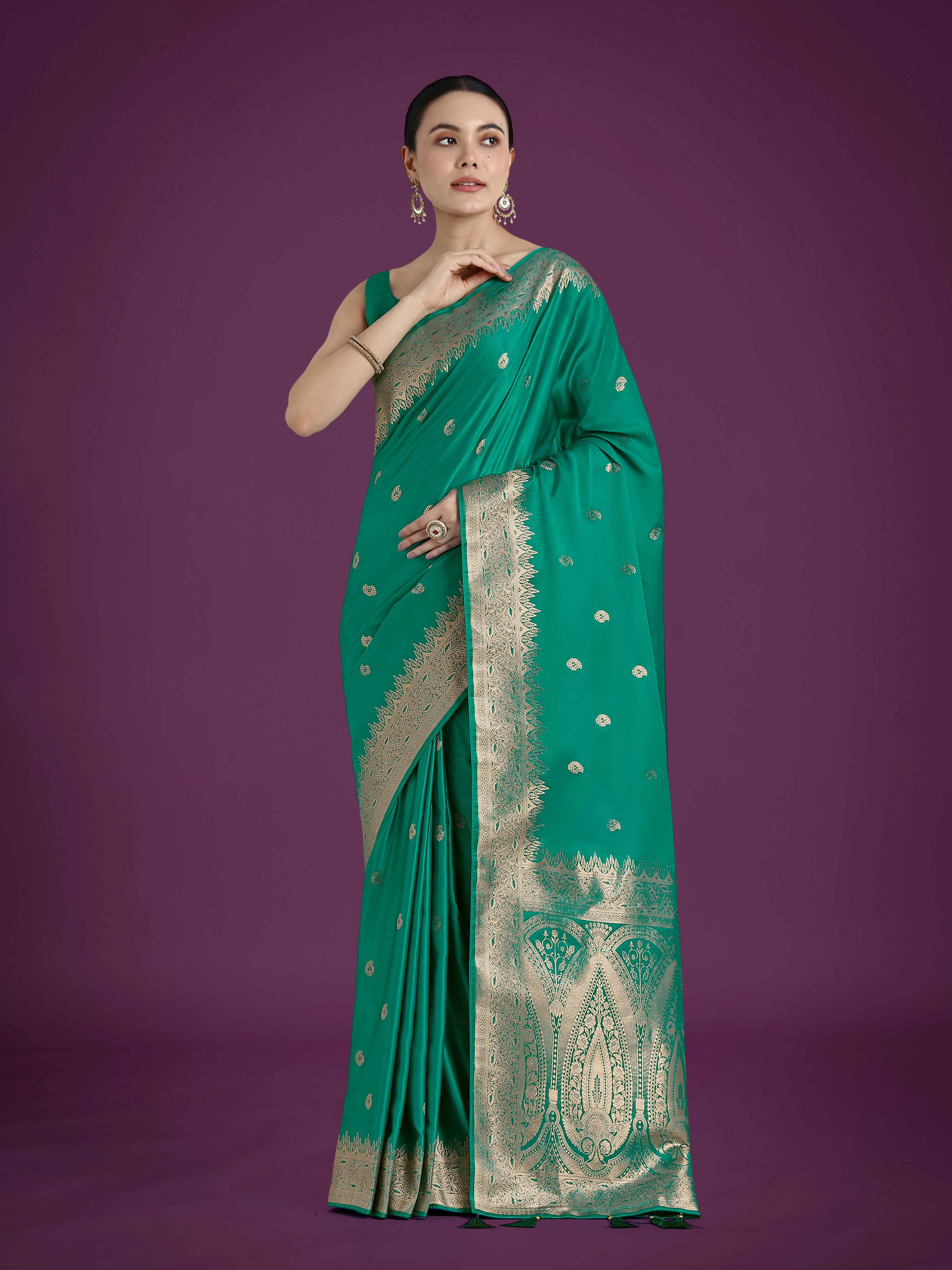 Monjolika Fashion Divine Turquoise Soft Banarasi Satin Silk Saree With Blouse Piece - Distacart
