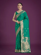 Monjolika Fashion Divine Turquoise Soft Banarasi Satin Silk Saree With Blouse Piece - Distacart
