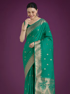 Monjolika Fashion Divine Turquoise Soft Banarasi Satin Silk Saree With Blouse Piece - Distacart