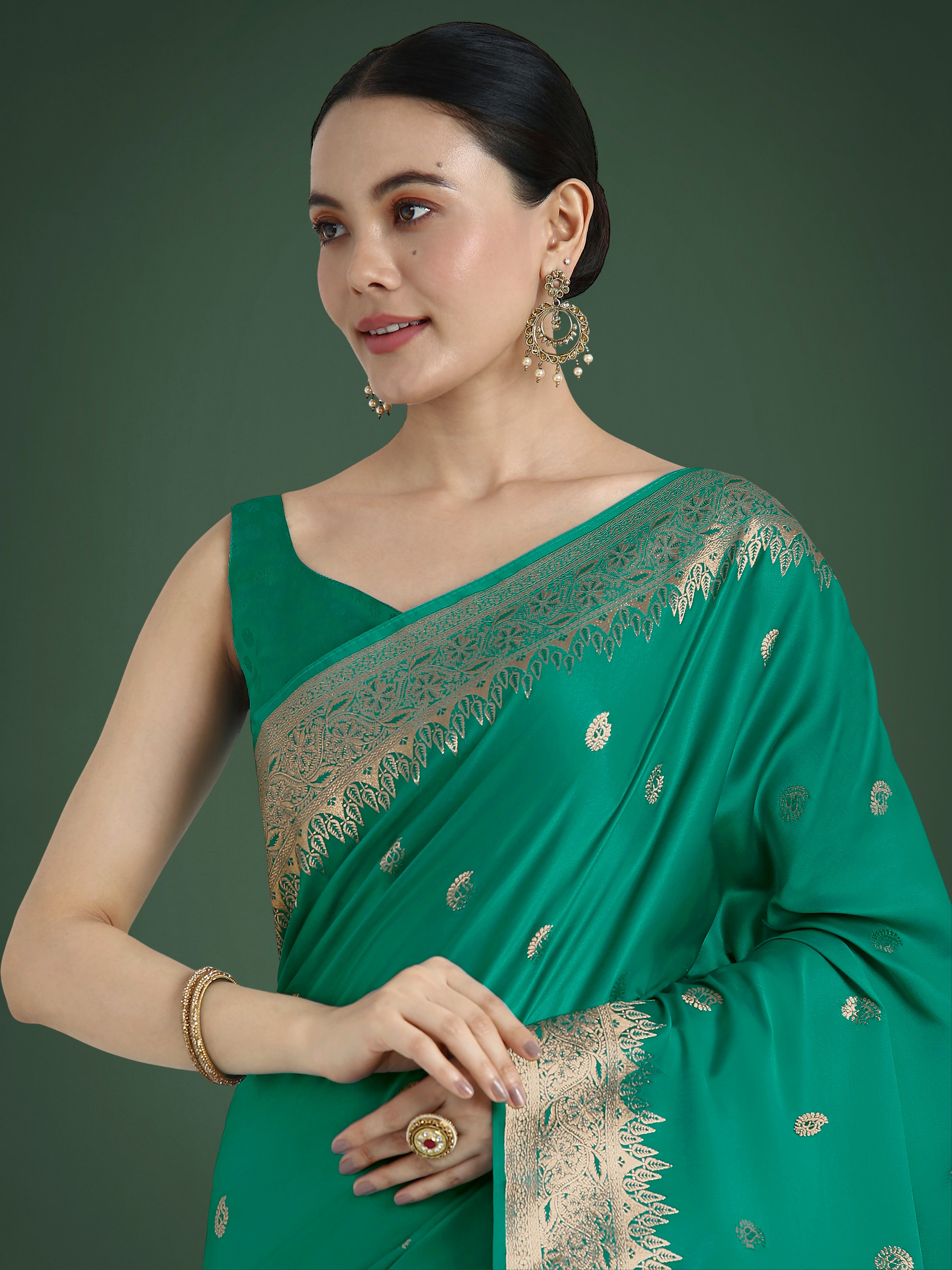 Monjolika Fashion Divine Turquoise Soft Banarasi Satin Silk Saree With Blouse Piece - Distacart