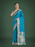 Monjolika Fashion Divine Cyan blue Soft Banarasi Satin Silk Saree With Blouse Piece - Distacart