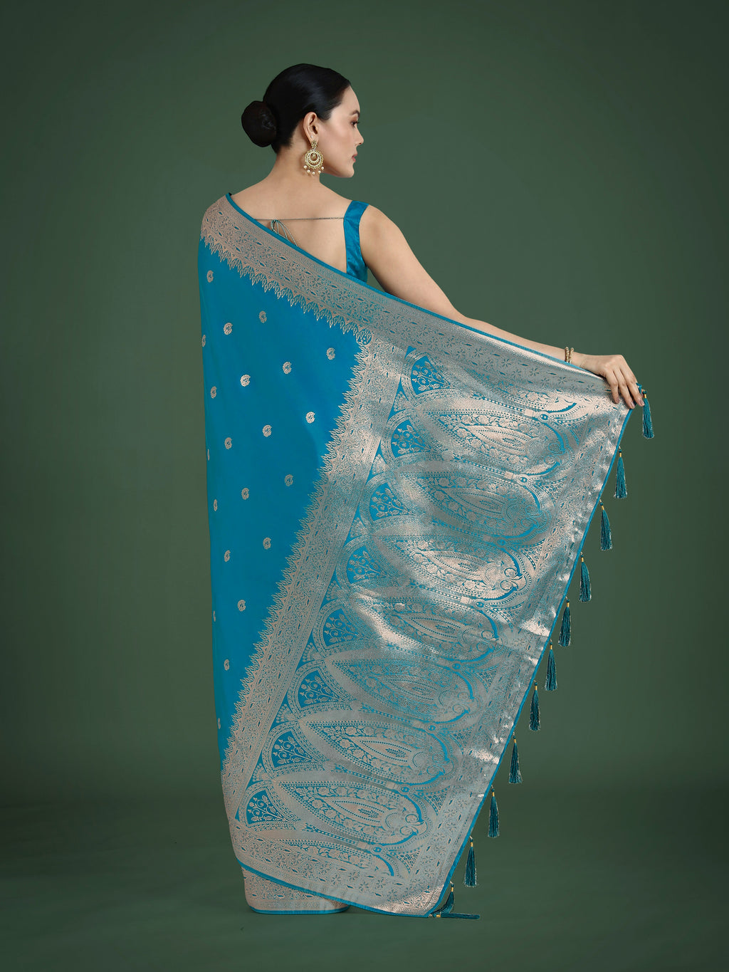 Monjolika Fashion Divine Cyan blue Soft Banarasi Satin Silk Saree With Blouse Piece - Distacart