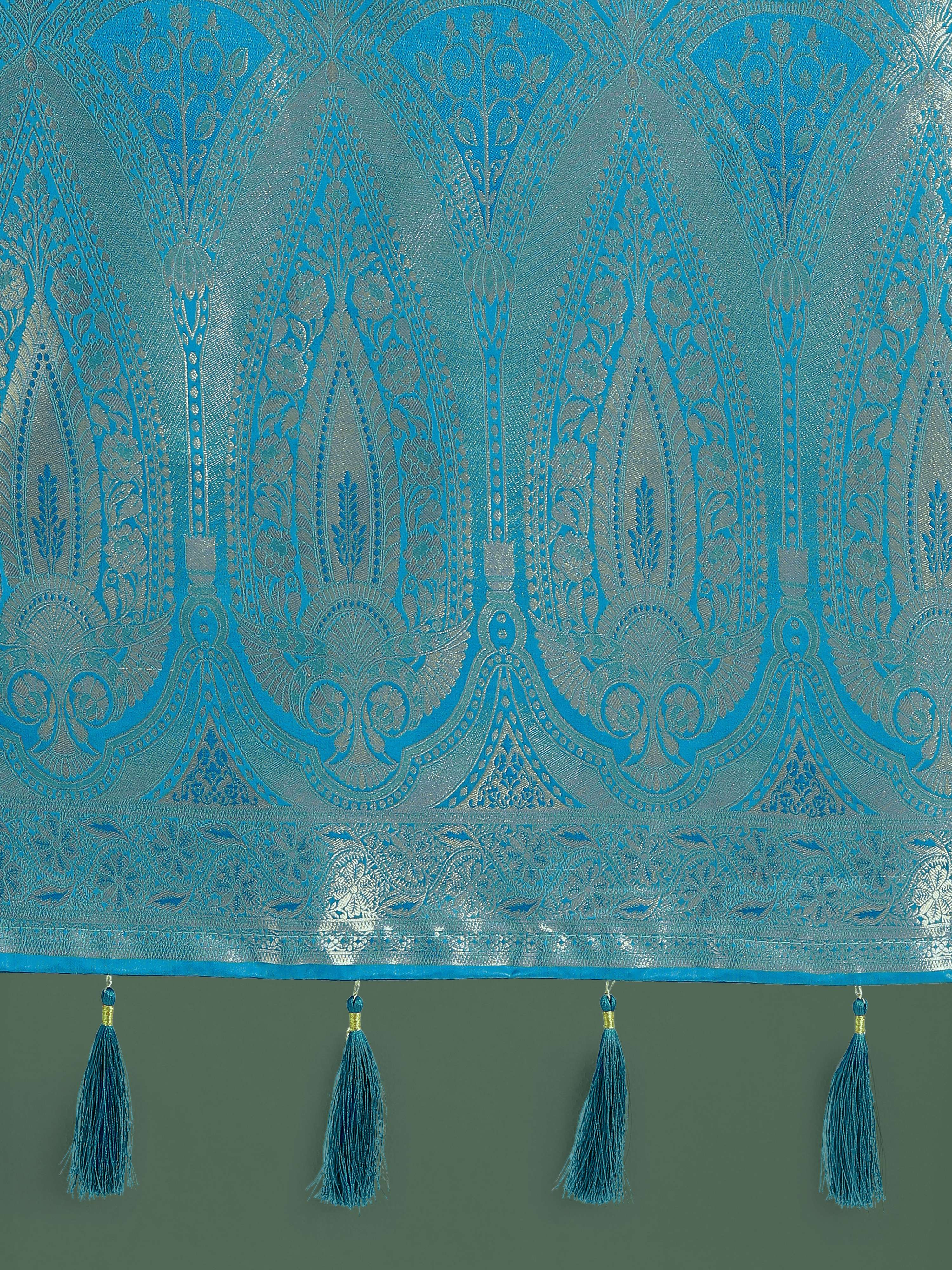 Monjolika Fashion Divine Cyan blue Soft Banarasi Satin Silk Saree With Blouse Piece - Distacart