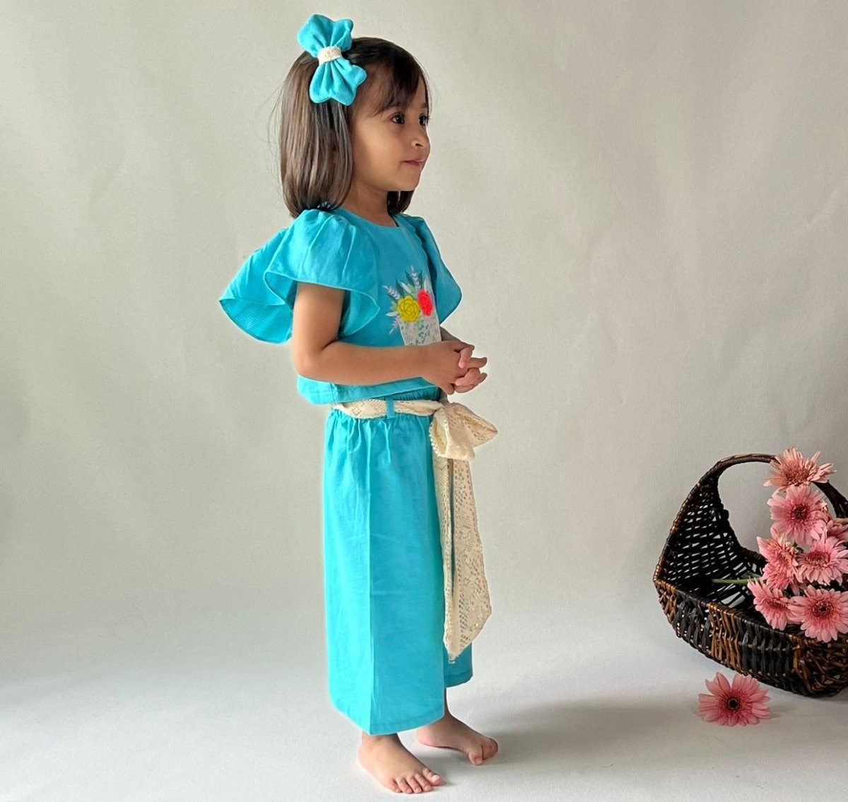 ArthLife Blue Flower Embroidered Co-Ord Set