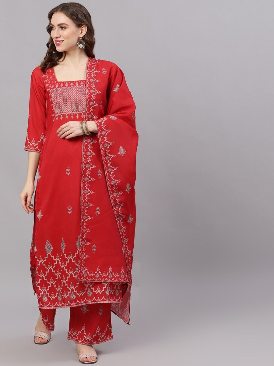 Aks Ethnic Motifs Printed Kurta With Palazzos & Dupatta
