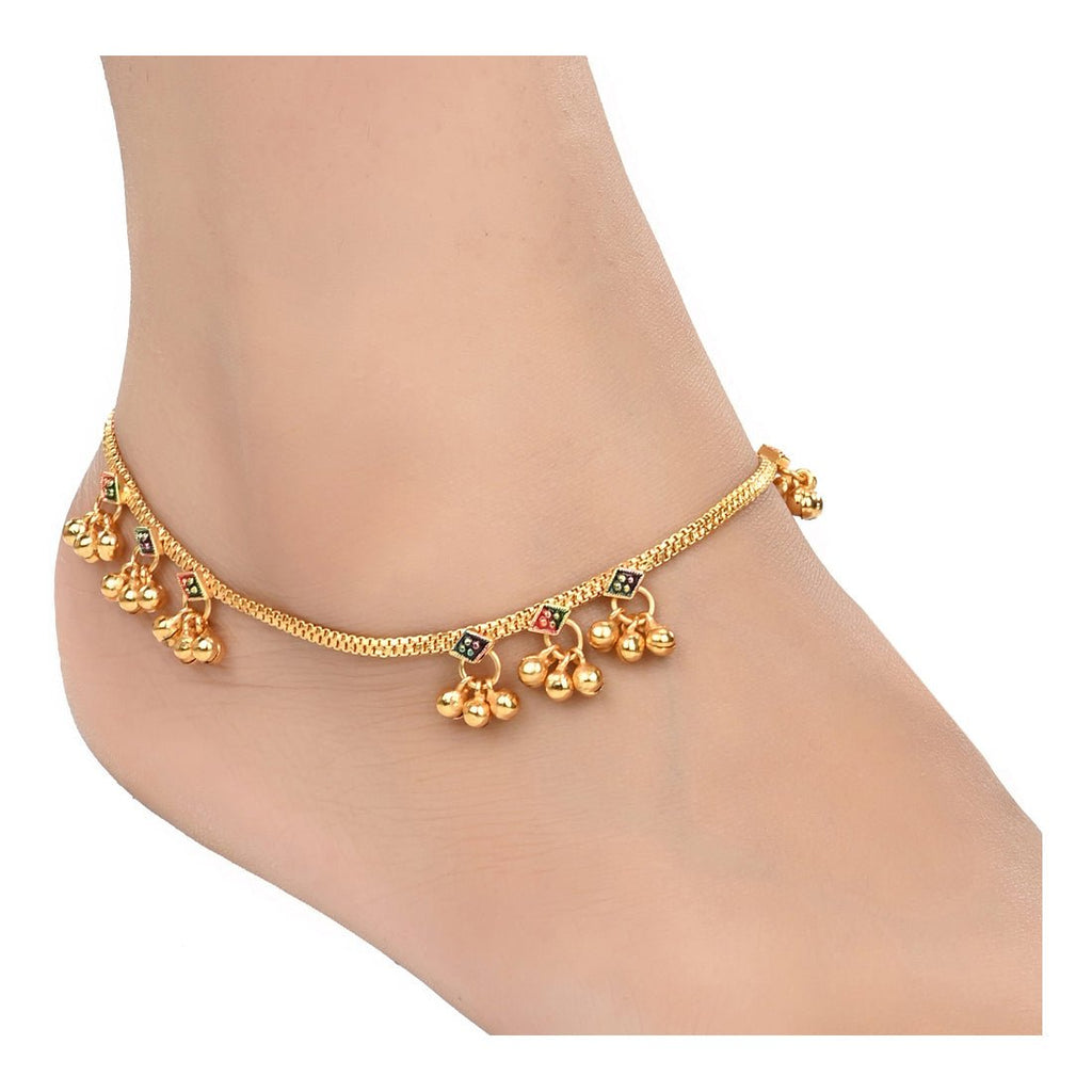AanyaCentric Gold-Polished Traditional Anklets Payal - Classic and Stylish for Women and Girls