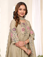 Lorenvalley Fashion Pista Viscose Roman Silk Multi Embroidery Thread With Hand Work Anarkali Kurti Pant Dupatta - Distacart