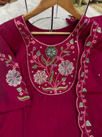 Lorenvalley Fashion Ranipink Viscose Roman Silk Multi Embroidery Thread With Hand Work Anarkali Kurti Pant Dupatta - Distacart