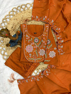 Lorenvalley Fashion Rust Viscose Roman Silk Multi Embroidery Thread With Hand Work Anarkali Kurti Pant Dupatta - Distacart