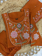 Lorenvalley Fashion Rust Viscose Roman Silk Multi Embroidery Thread With Hand Work Anarkali Kurti Pant Dupatta - Distacart