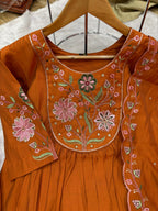 Lorenvalley Fashion Rust Viscose Roman Silk Multi Embroidery Thread With Hand Work Anarkali Kurti Pant Dupatta - Distacart