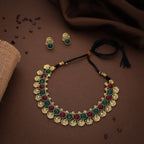 Tehzeeb Creations Green And Maroon Colour Gold-Polished Stone Jewellery Choker Necklace Set With Matching Pair of Stud Earrings