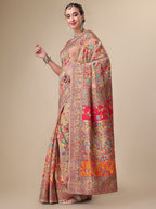 Sangria Beige & Orange Floral Woven Design Pure Silk Saree - Distacart