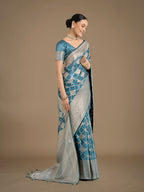 Monjolika Fashion Cyan blue Banarasi Satin Silk Saree with Rich Zari Woven Pallu & Blouse Piece - Distacart