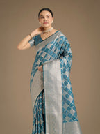 Monjolika Fashion Cyan blue Banarasi Satin Silk Saree with Rich Zari Woven Pallu & Blouse Piece - Distacart
