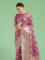 Monjolika Fashion Rose Pink Banarasi Satin Silk Saree with Rich Zari Woven Pallu & Blouse Piece - Distacart