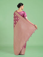 Monjolika Fashion Rose Pink Banarasi Satin Silk Saree with Rich Zari Woven Pallu & Blouse Piece - Distacart