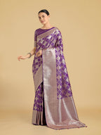 Monjolika Fashion Purple Banarasi Satin Silk Saree with Rich Zari Woven Pallu & Blouse Piece - Distacart