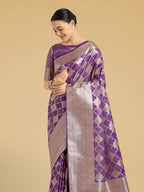 Monjolika Fashion Purple Banarasi Satin Silk Saree with Rich Zari Woven Pallu & Blouse Piece - Distacart