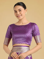 Monjolika Fashion Purple Banarasi Satin Silk Saree with Rich Zari Woven Pallu & Blouse Piece - Distacart