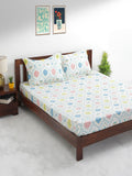 Chumbak White & Blue Ethnic Motifs 136 TC Cotton 1 Queen Bedsheet with 2 Pillow Covers