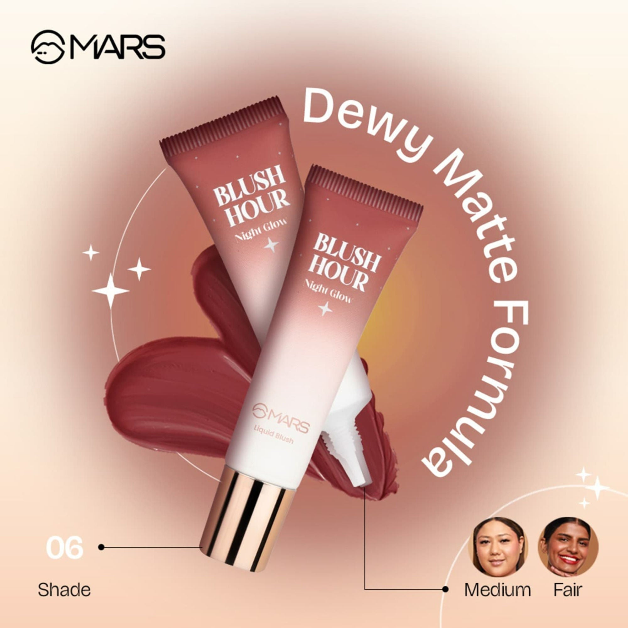 MARS Cosmetics Liquid Blush Hour Dewy-Matte Finish - 06 Night Glow - Distacart
