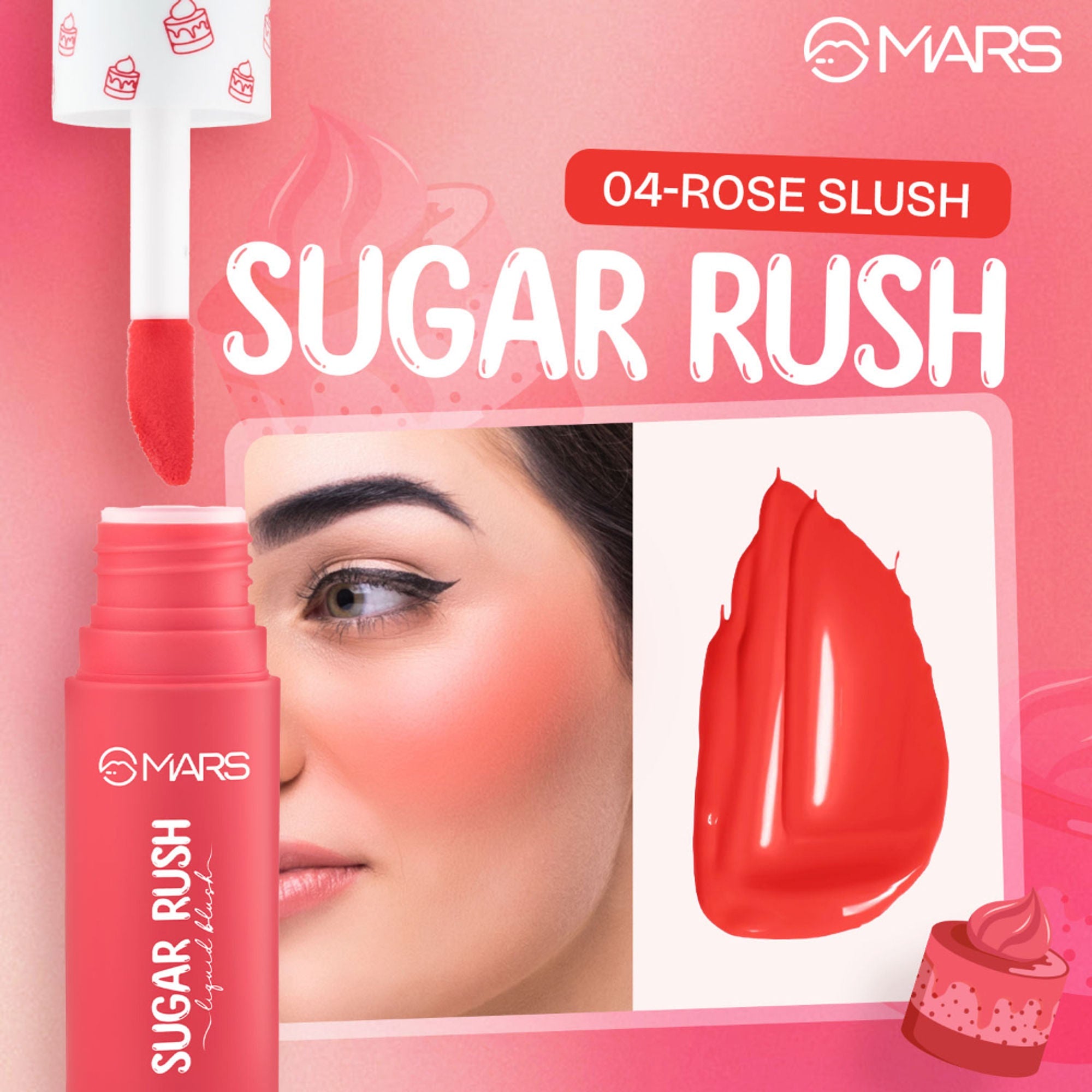 MARS Cosmetics Sugar Rush Liquid Blush - 04-Rose Slush - Distacart
