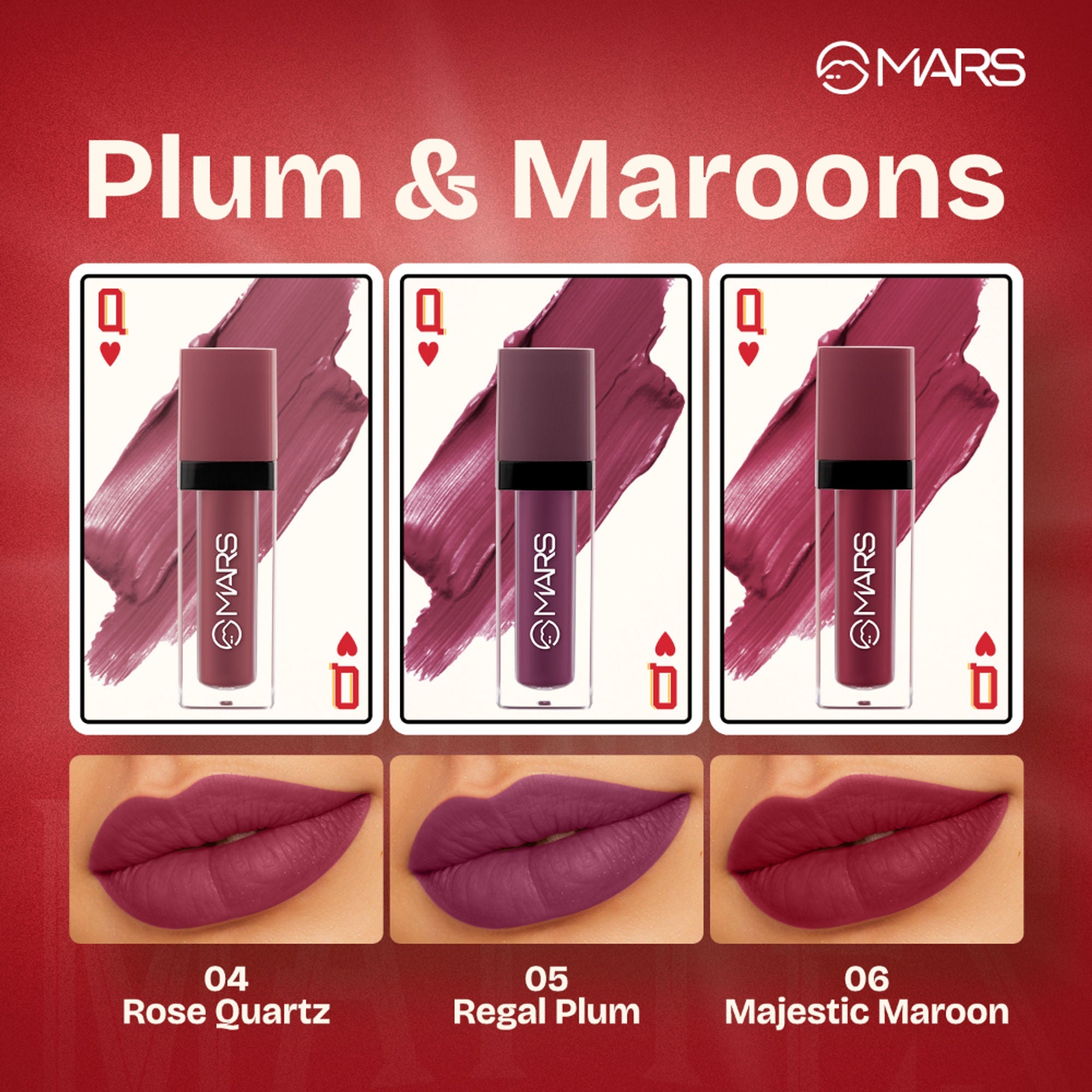 MARS Cosmetics Queen Of Mattes Reds & Maroons Liquid Lipsticks - Plums Maroons