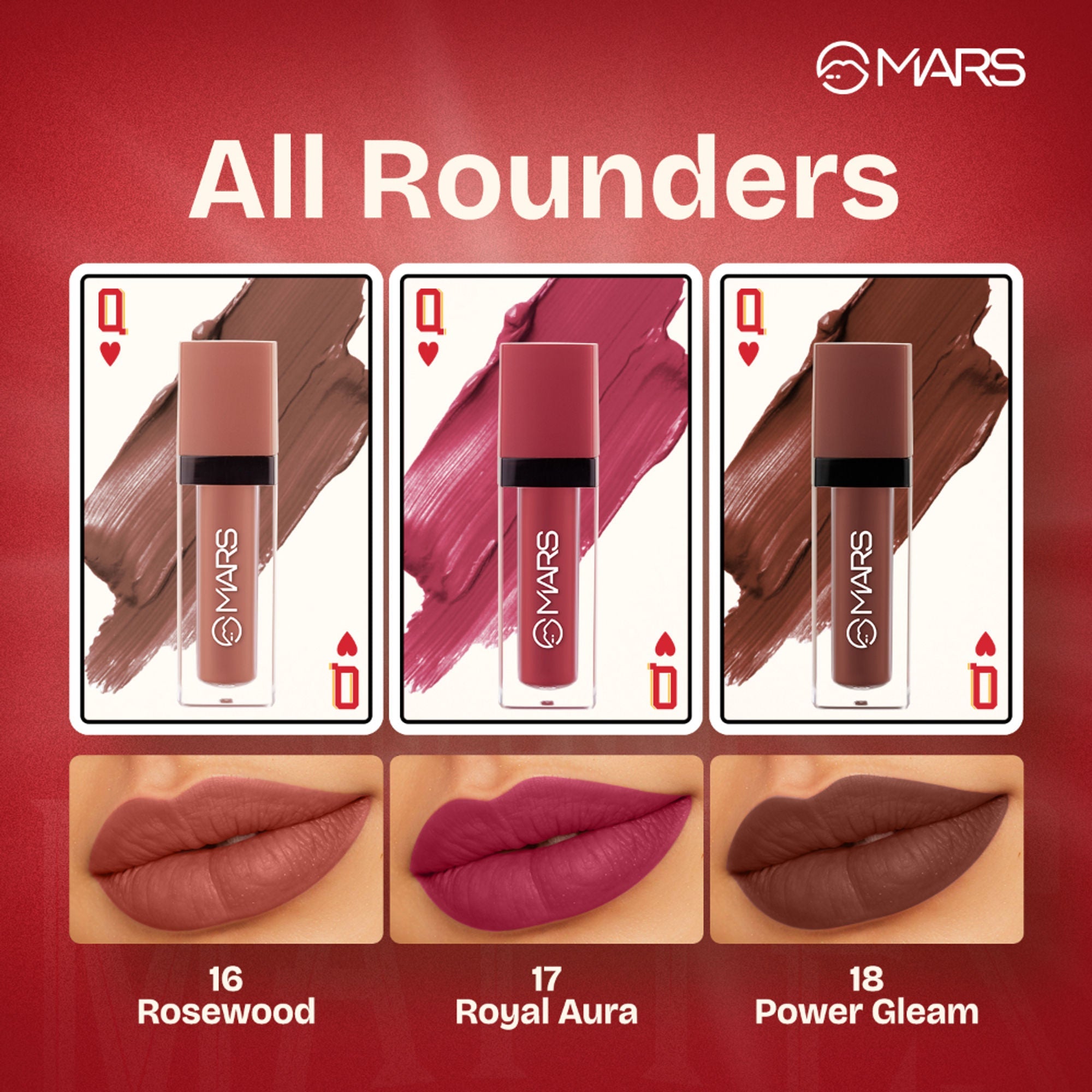 MARS Cosmetics Queen Of Mattes Reds & Maroons Liquid Lipsticks - All Rounder