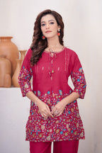 Lorenvalley Fashion Pink Pure Cotton Elegant & Trendy Printed Design Co-Ord Set - Distacart