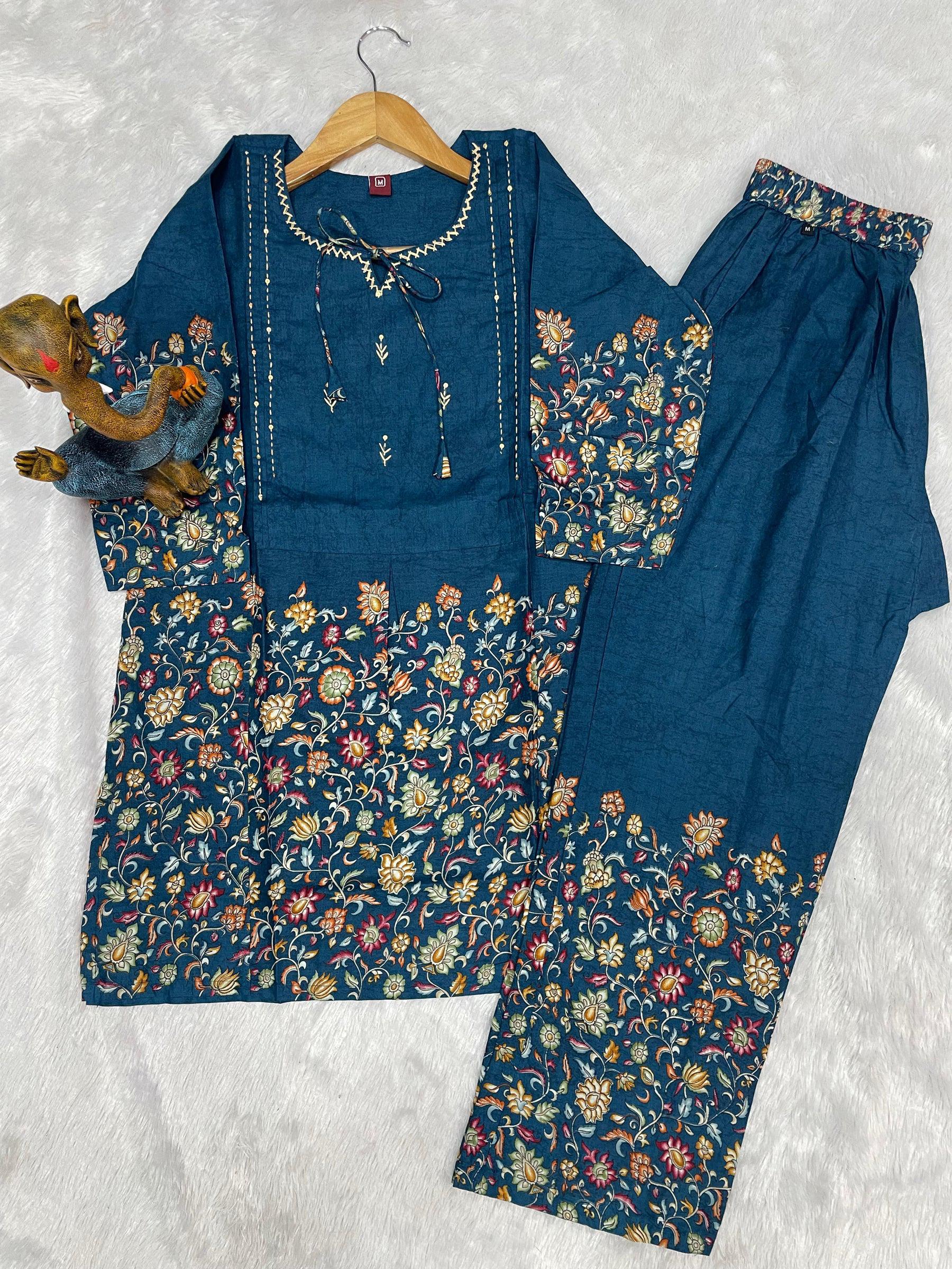 Lorenvalley Fashion Rama Pure Cotton Elegant & Trendy Printed Design Co-Ord Set - Distacart