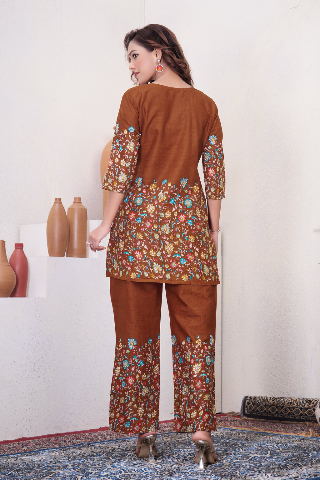 Lorenvalley Fashion Rust Pure Cotton Elegant & Trendy Printed Design Co-Ord Set - Distacart