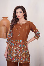 Lorenvalley Fashion Rust Pure Cotton Elegant & Trendy Printed Design Co-Ord Set - Distacart