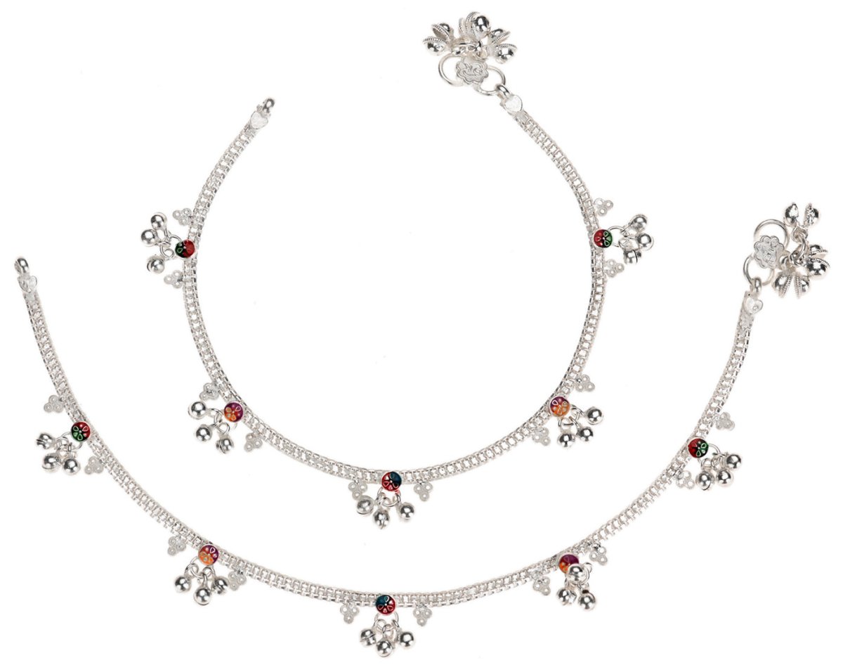 AanyaCentric Silver Plated Traditional Anklets Payal - Classic and Stylish for Women and Girls - Distacart