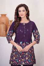 Lorenvalley Fashion Wine Pure Cotton Elegant & Trendy Printed Design Co-Ord Set - Distacart