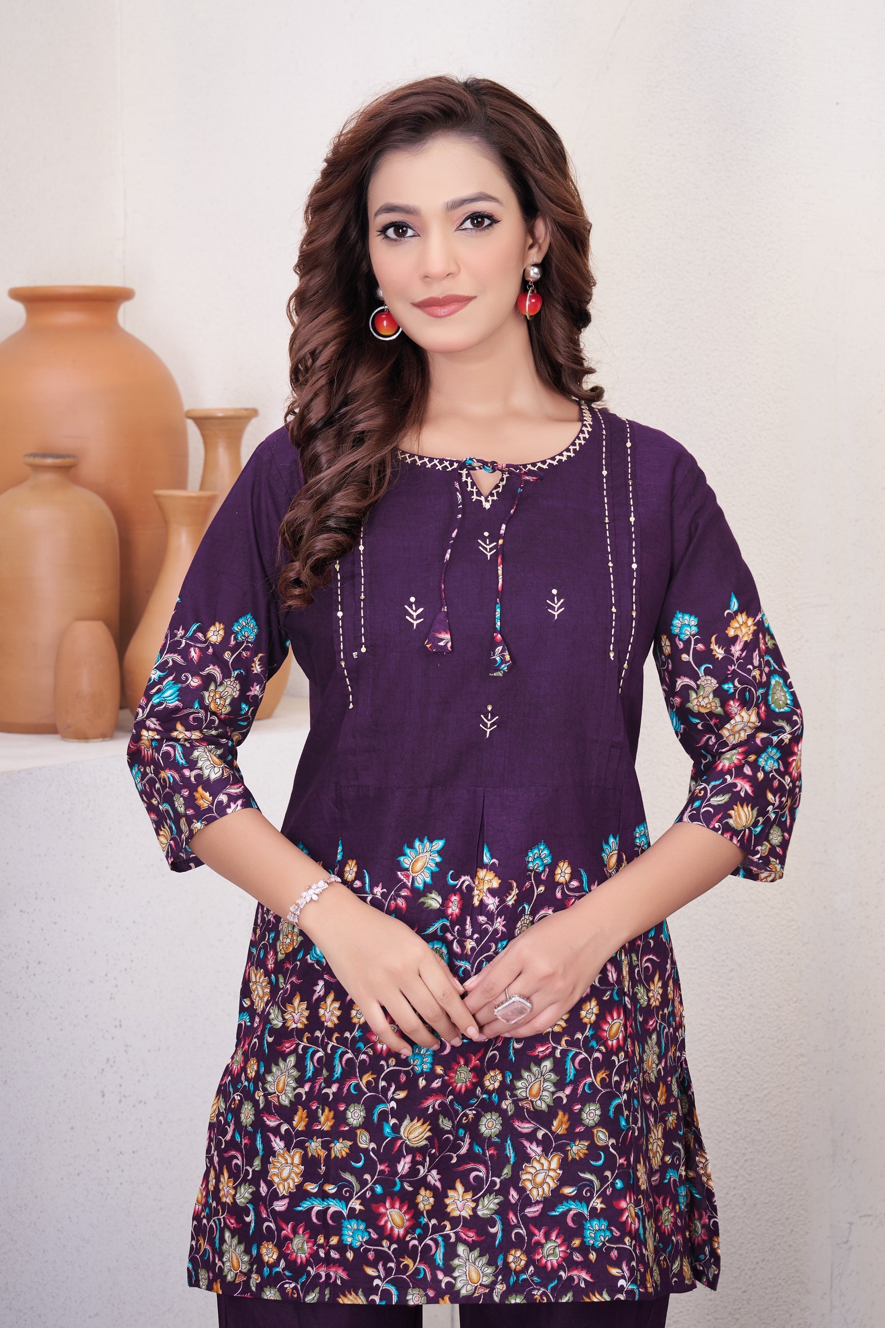 Lorenvalley Fashion Wine Pure Cotton Elegant & Trendy Printed Design Co-Ord Set - Distacart