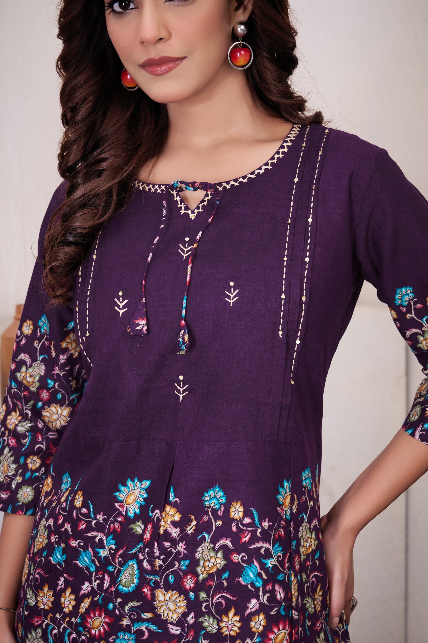 Lorenvalley Fashion Wine Pure Cotton Elegant & Trendy Printed Design Co-Ord Set - Distacart