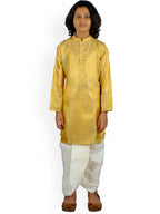 Sethukrishna Boys Gold-Toned & White Printed Kurta with Dhoti Pants
