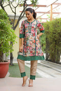 Vaasva Women Beige Embroidered Printed Kurta Set With Laced Solid Pants