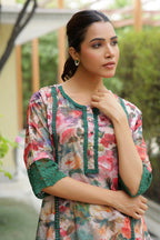 Vaasva Women Beige Embroidered Printed Kurta Set With Laced Solid Pants