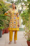 Vaasva Women Yellow Embroidered Printed Kurta Set With Laced Solid Pants