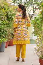 Vaasva Women Yellow Embroidered Printed Kurta Set With Laced Solid Pants
