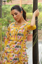 Vaasva Women Yellow Embroidered Printed Kurta Set With Laced Solid Pants