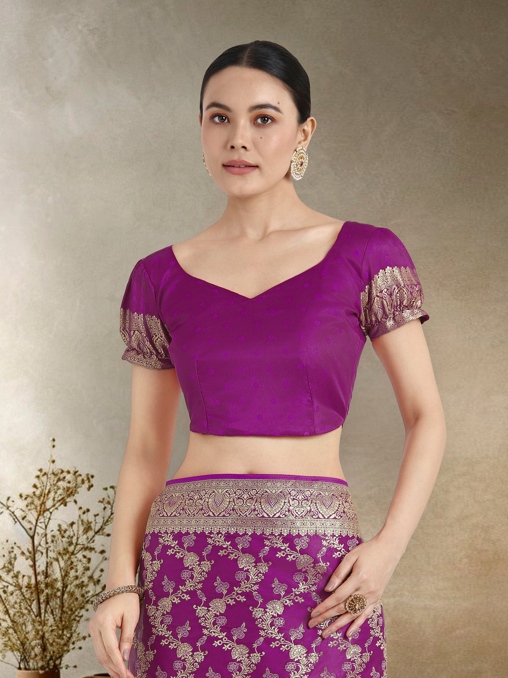 Monjolika Fashion Effervescent Purple Soft Banarasi Satin Silk Saree With Elision Blouse Piece
