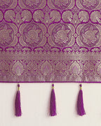 Monjolika Fashion Effervescent Purple Soft Banarasi Satin Silk Saree With Elision Blouse Piece