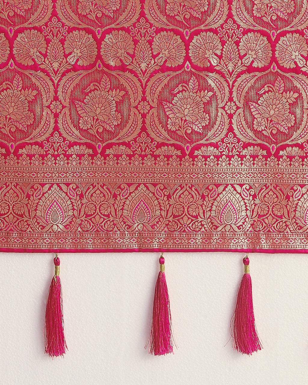 Monjolika Fashion Effervescent Bright Pink Soft Banarasi Satin Silk Saree With Elision Blouse Piece