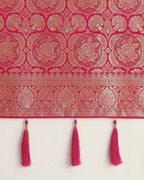 Monjolika Fashion Effervescent Bright Pink Soft Banarasi Satin Silk Saree With Elision Blouse Piece
