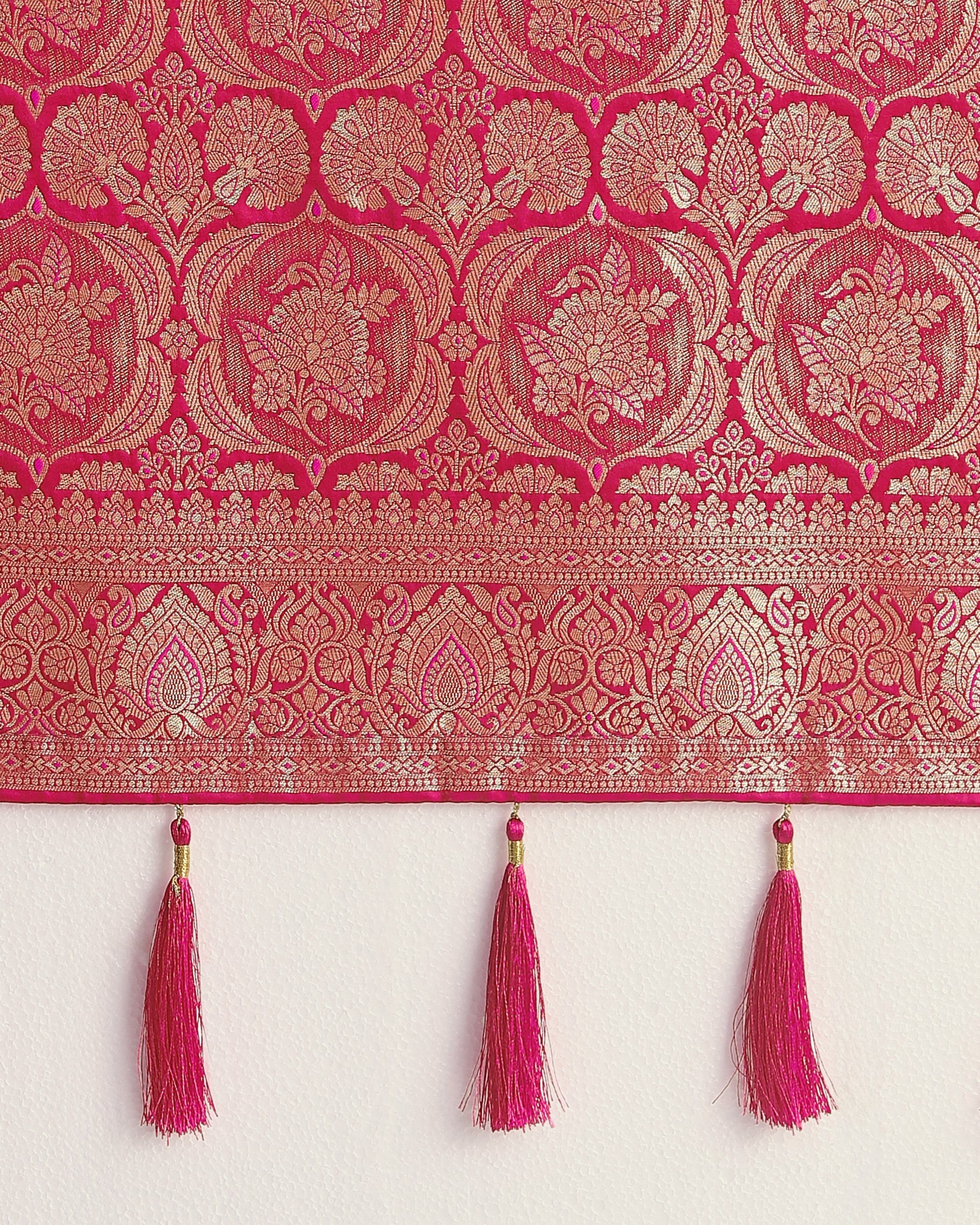 Monjolika Fashion Effervescent Bright Pink Soft Banarasi Satin Silk Saree With Elision Blouse Piece